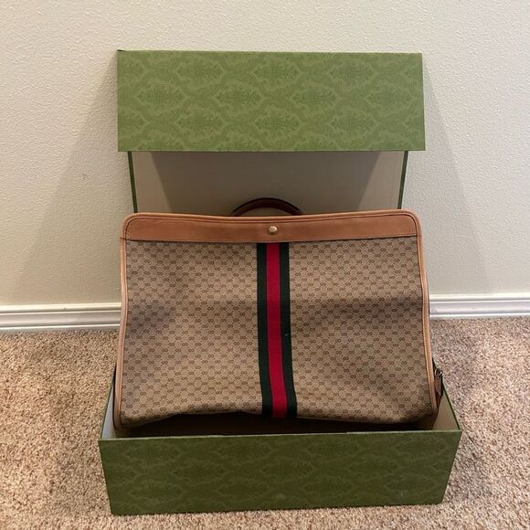 Gucci Vintage Micro GG Monogram Sherry Line Suitcase Luggage with free box - Picture 2 of 16